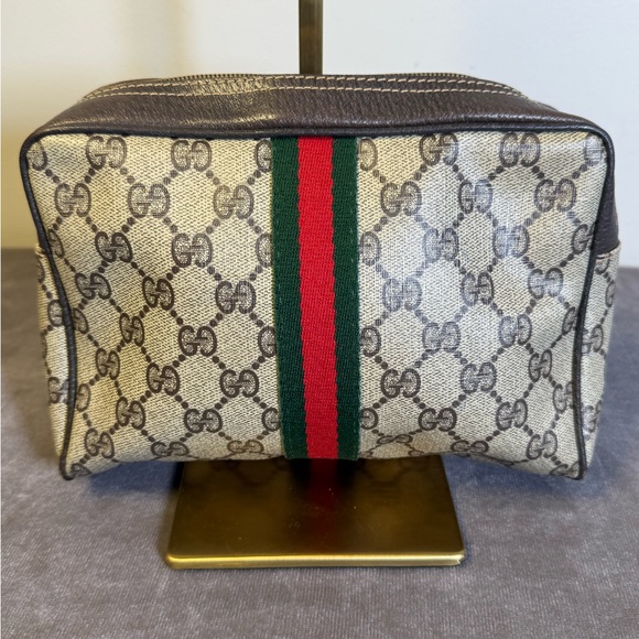 vintage Gucci GG Supreme Sherry Line clutch hand bag. Brown red Authentic - Picture 2 of 11